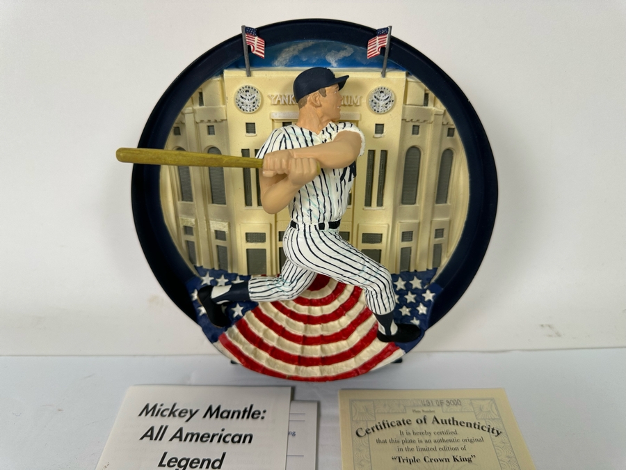 Limited Edition Mickey Mantle: All-American Legend Triple Crown King 3D Plate Numbered 431 Of 3,000 By The Bradford Exchange 1997 7H [Photo 4]