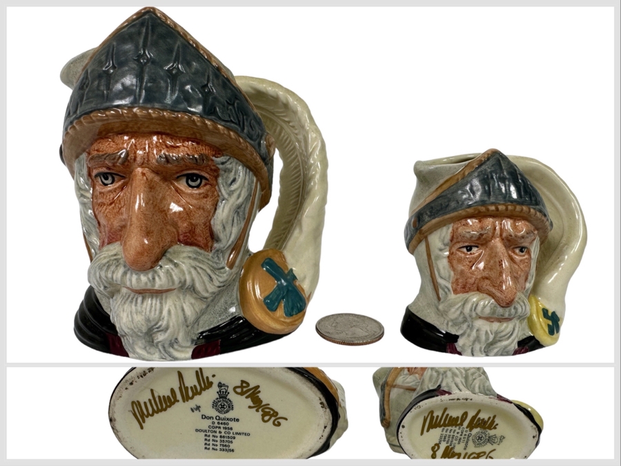 Pair Of Signed Royal Doulton Don Quixote Character Jugs: Small Jug D6460 / Mini Jug D6511 Both Signed By Michael Doulton [Photo 1]