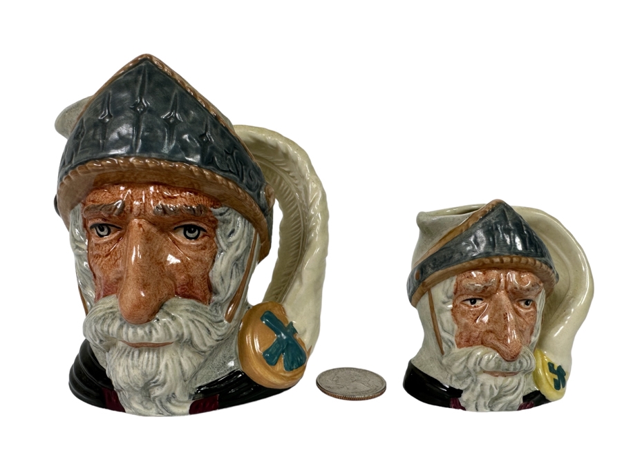 Pair Of Signed Royal Doulton Don Quixote Character Jugs: Small Jug D6460 / Mini Jug D6511 Both Signed By Michael Doulton [Photo 2]