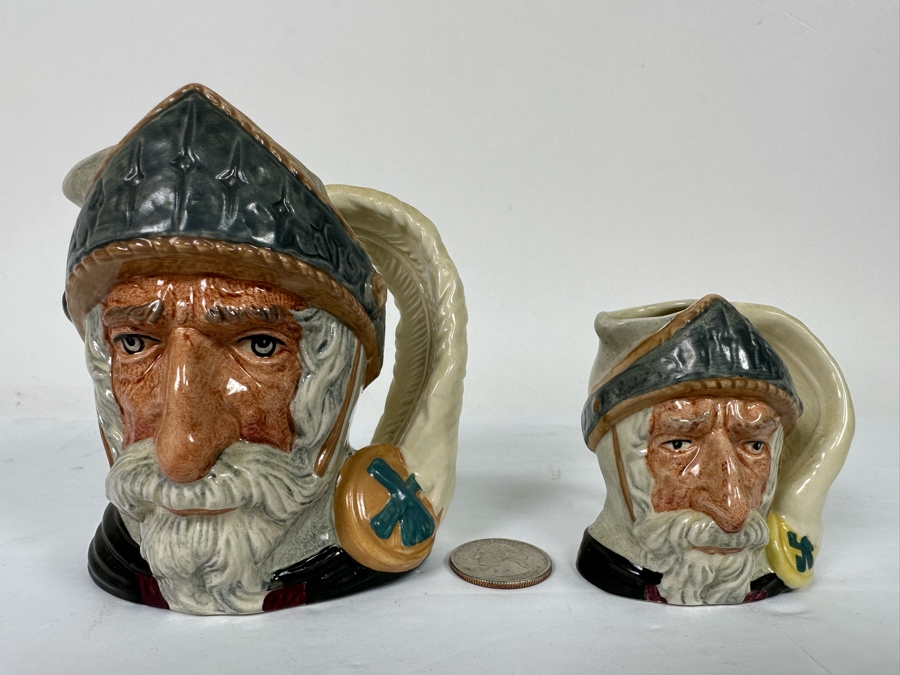 Pair Of Signed Royal Doulton Don Quixote Character Jugs: Small Jug D6460 / Mini Jug D6511 Both Signed By Michael Doulton [Photo 4]