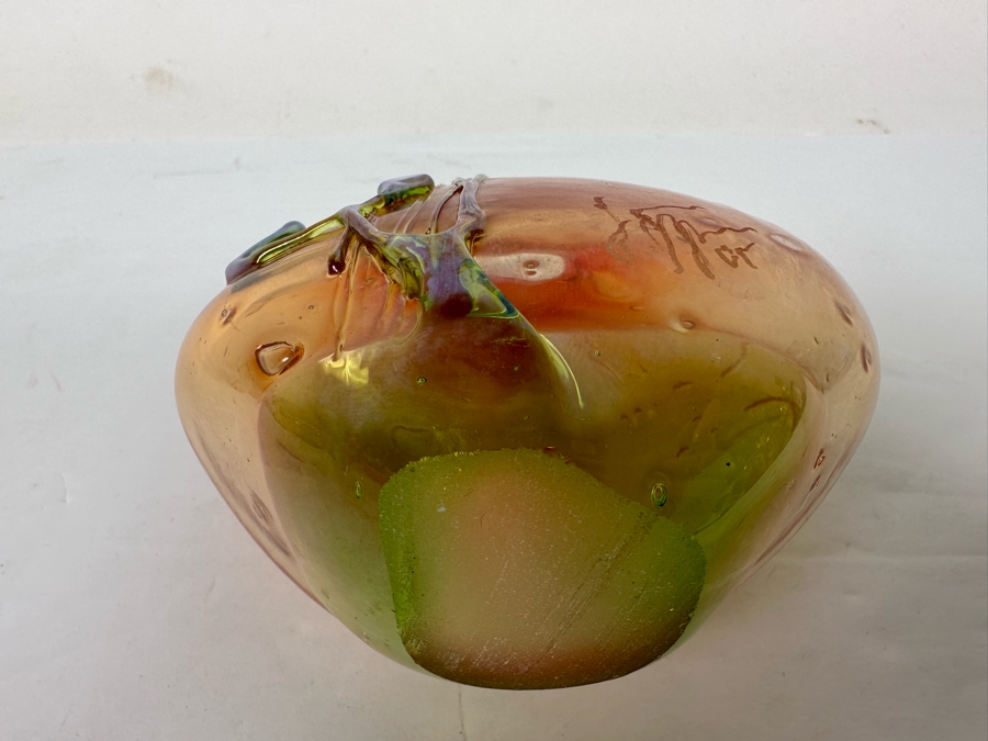 Beautiful Signed Art Glass Vase From Laguna Beach Artist Loren Chapin 4.5H [Photo 10]