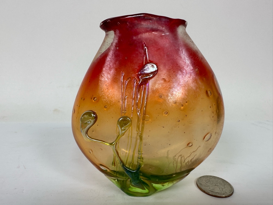 Beautiful Signed Art Glass Vase From Laguna Beach Artist Loren Chapin 4.5H [Photo 2]