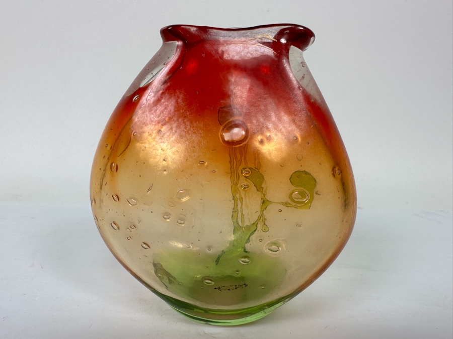 Beautiful Signed Art Glass Vase From Laguna Beach Artist Loren Chapin 4.5H [Photo 8]