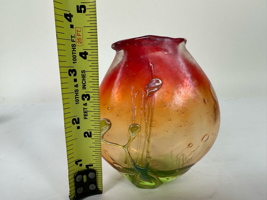 Beautiful Signed Art Glass Vase From Laguna Beach Artist Loren Chapin 4.5H [Photo 12]
