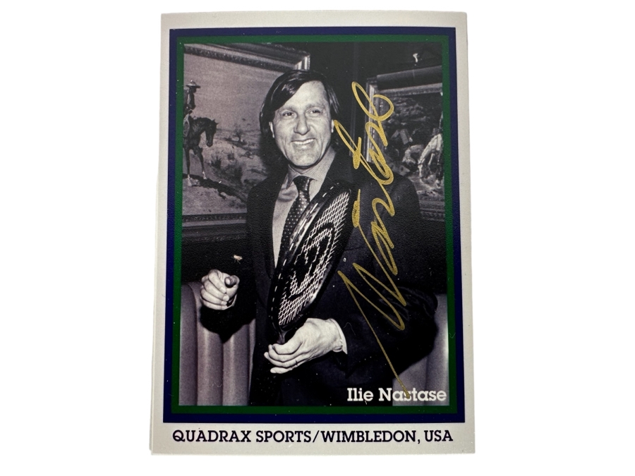 Ilie Nastase Signed Photo Card Quadrax Sports / Wimbledon Former World No. 1 Romanian Tennis Player [Photo 1]