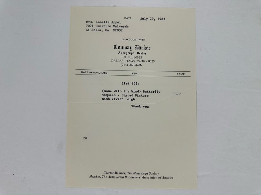 Gone With The Wind Butterfly McQueen Autographed Photograph With Vivien Leigh (Signed By Butterfly McQueen)  [Photo 6]