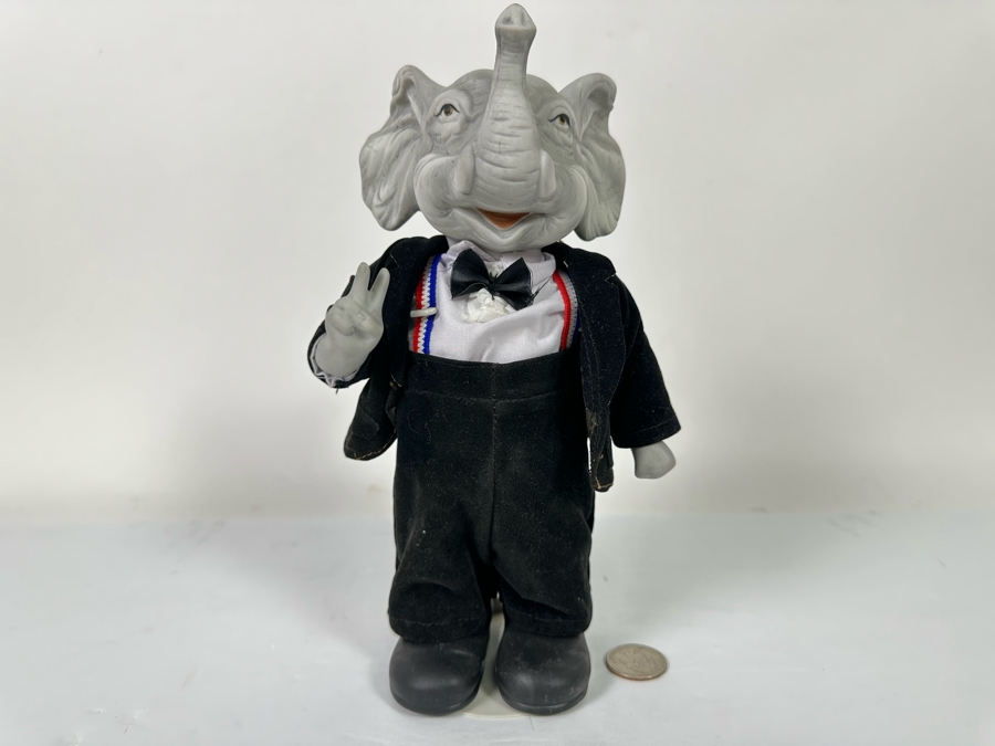 Vintage 1984 Republican Convention Porcelain Elephant Mascot Doll With Stand And Original Tags 9.5H [Photo 2]