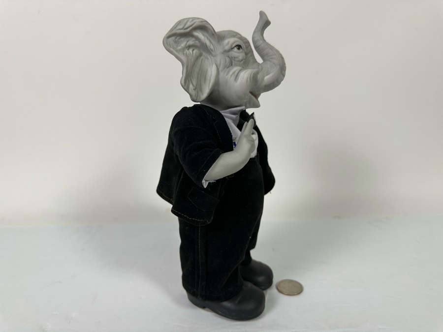 Vintage 1984 Republican Convention Porcelain Elephant Mascot Doll With Stand And Original Tags 9.5H [Photo 6]