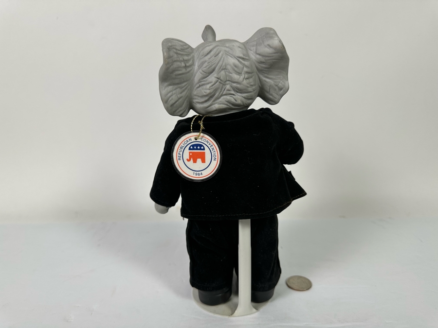 Vintage 1984 Republican Convention Porcelain Elephant Mascot Doll With Stand And Original Tags 9.5H [Photo 7]