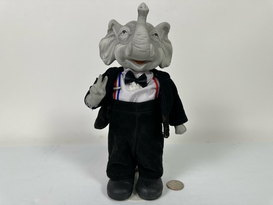 Vintage 1984 Republican Convention Porcelain Elephant Mascot Doll With Stand And Original Tags 9.5H [Photo 3]