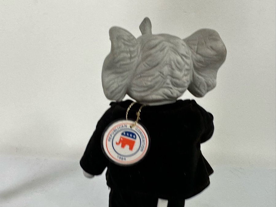Vintage 1984 Republican Convention Porcelain Elephant Mascot Doll With Stand And Original Tags 9.5H [Photo 10]