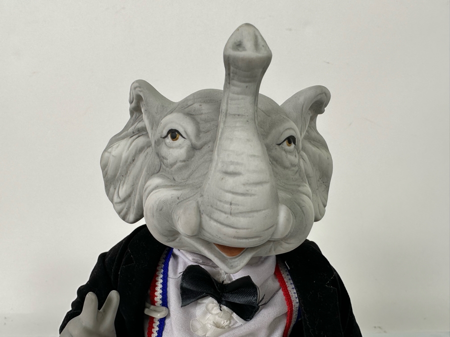 Vintage 1984 Republican Convention Porcelain Elephant Mascot Doll With Stand And Original Tags 9.5H [Photo 4]