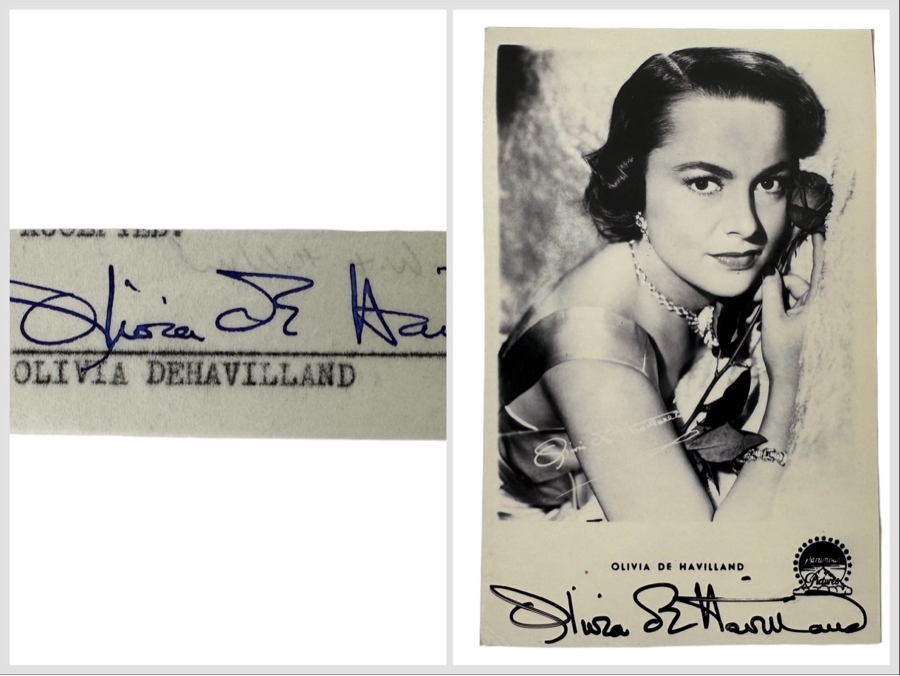 Signed Olivia De Havilland Photograph 3.75 X 5.75 And Seperate Autograph Of Olivia De Havilland On Paper Cut-Out [Photo 1]