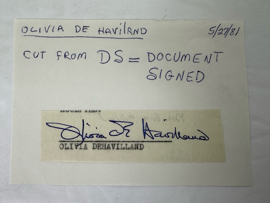 Signed Olivia De Havilland Photograph 3.75 X 5.75 And Seperate Autograph Of Olivia De Havilland On Paper Cut-Out [Photo 9]