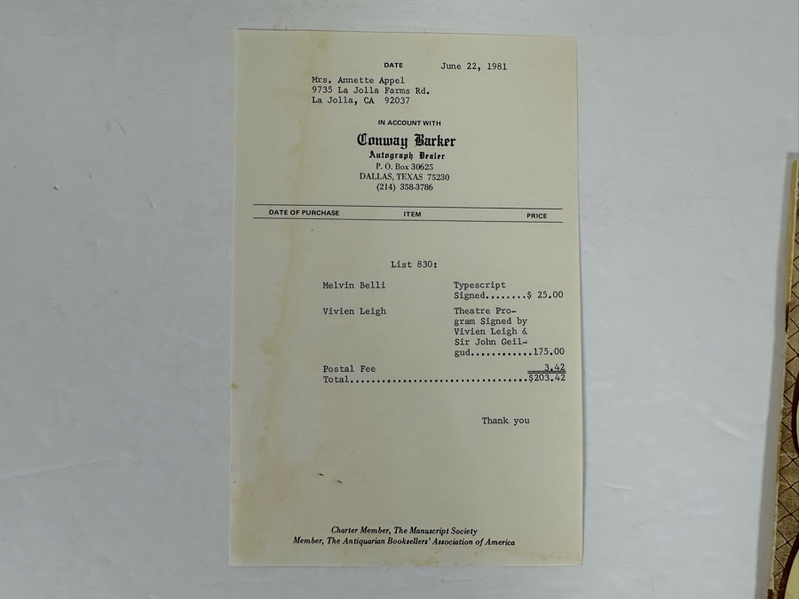 Vivien Leigh (Scarlett O'Hara In Gone With The Wind) Autographed Shubert Theatre Ivanov Theatre Program Signed By Vivien Leigh & Sir John Geilgud [Photo 13]