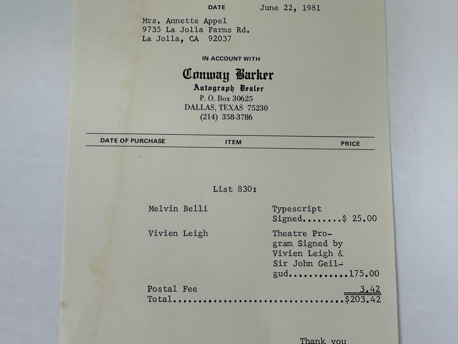 Vivien Leigh (Scarlett O'Hara In Gone With The Wind) Autographed Shubert Theatre Ivanov Theatre Program Signed By Vivien Leigh & Sir John Geilgud [Photo 14]