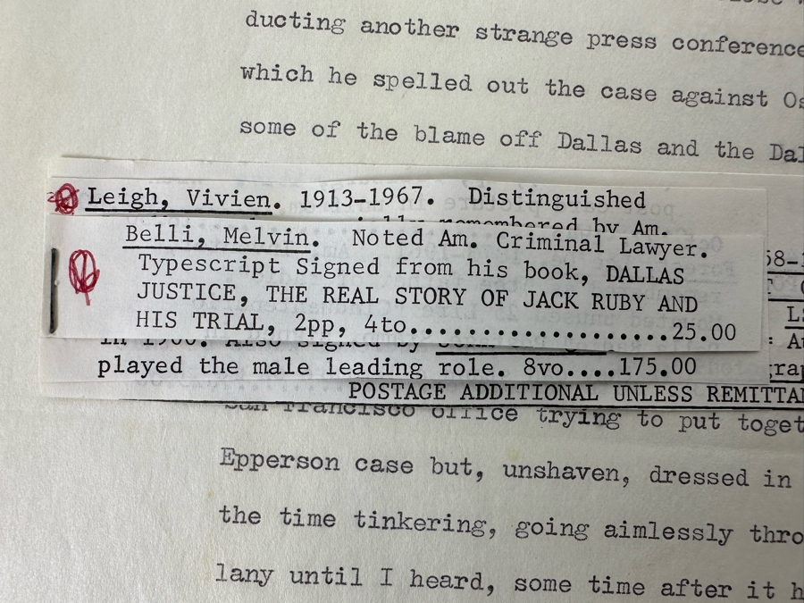 Signed Melvin Belli (Noted American Criminal Lawyer) Typescript Signed From His Book, Dallas Justice, The Real Story Of Jack Ruby And His Trial [Photo 8]