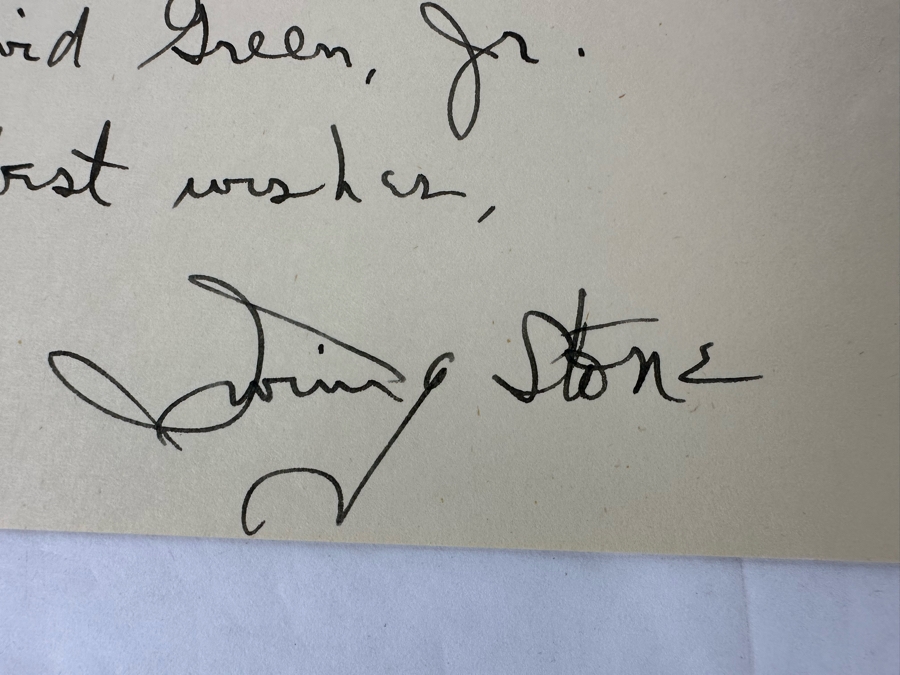 Autograph Of Irving Stone With Postmarked Envelope [Photo 5]