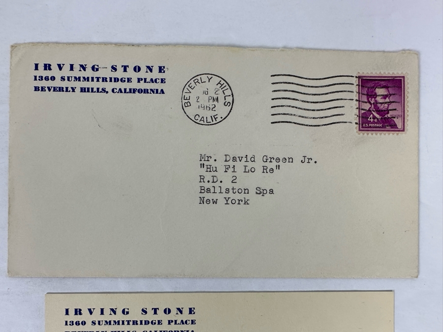 Autograph Of Irving Stone With Postmarked Envelope [Photo 3]