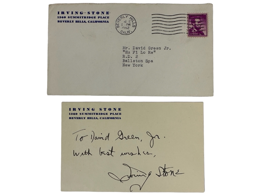 Autograph Of Irving Stone With Postmarked Envelope