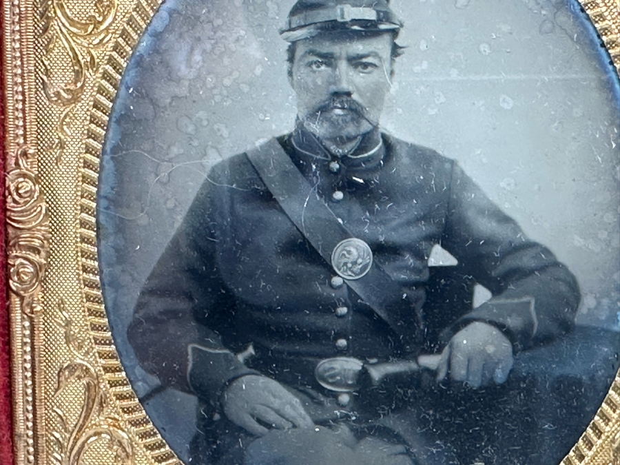 Antique Civil War Ninth Plate Ambrotype Photograph Of Solidier In Genuine Union Case Improved With Fine Gilt By S. Peck & Co [Photo 7]