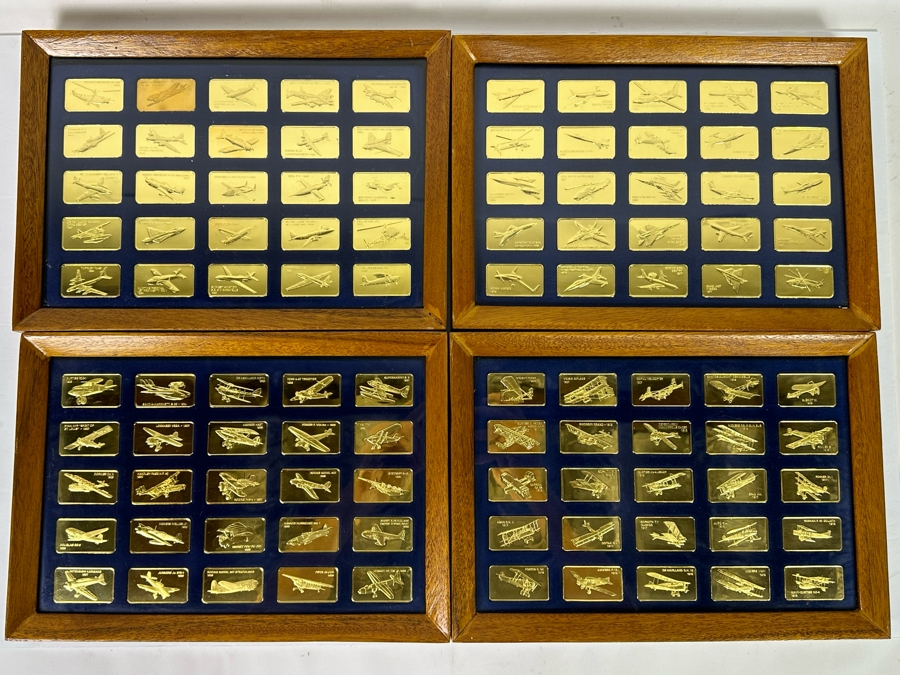 Limited Edition Of 15,000 First Collection Of The Jane's Medallic Register Of The World's Great Aircraft Consisting Of 100 Ingots Minted By The Franklin Mint With A Full Proof 24K Gold Electroplate On Solid Bronze W/ Cert Each Tray 13.5 X 9.5 - See Photos [Photo 8]