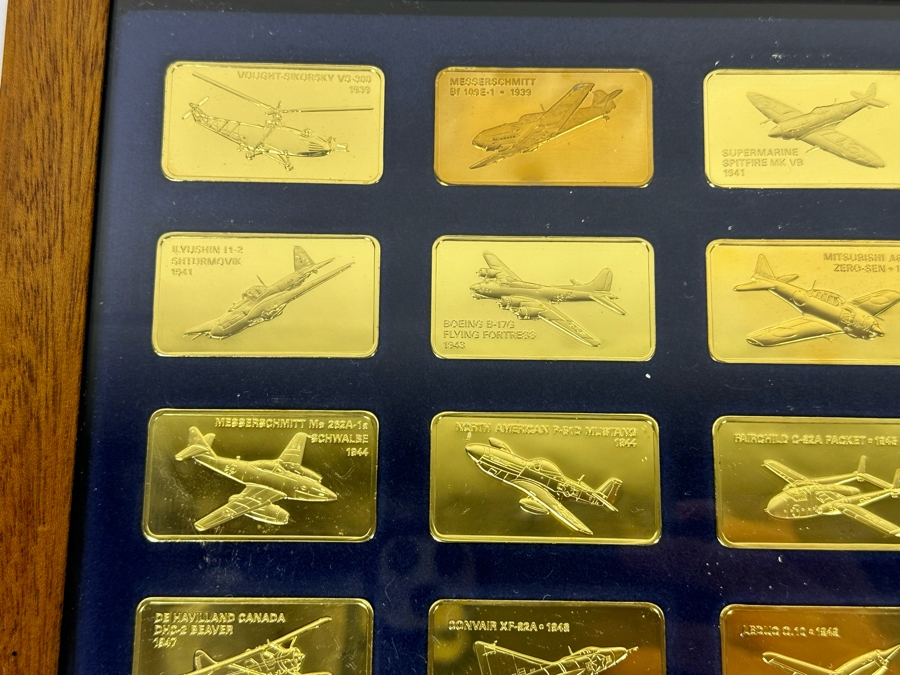 Limited Edition Of 15,000 First Collection Of The Jane's Medallic Register Of The World's Great Aircraft Consisting Of 100 Ingots Minted By The Franklin Mint With A Full Proof 24K Gold Electroplate On Solid Bronze W/ Cert Each Tray 13.5 X 9.5 - See Photos [Photo 19]