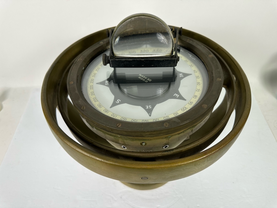 Vintage Salvaged Ship's Compass Mark XV Mod. O From The SS Catalina Steamship (1924-1975) (California's Last Steamship) After It Shipwrecked In The Harbour At Ensenada, Mexico Not Working As A Compass 13W X 12H [Photo 4]