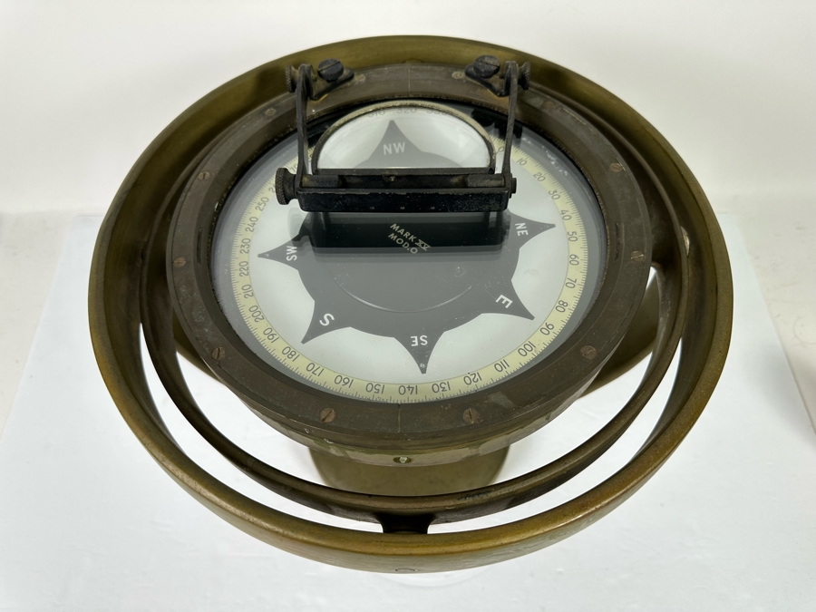 Vintage Salvaged Ship's Compass Mark XV Mod. O From The SS Catalina Steamship (1924-1975) (California's Last Steamship) After It Shipwrecked In The Harbour At Ensenada, Mexico Not Working As A Compass 13W X 12H [Photo 12]