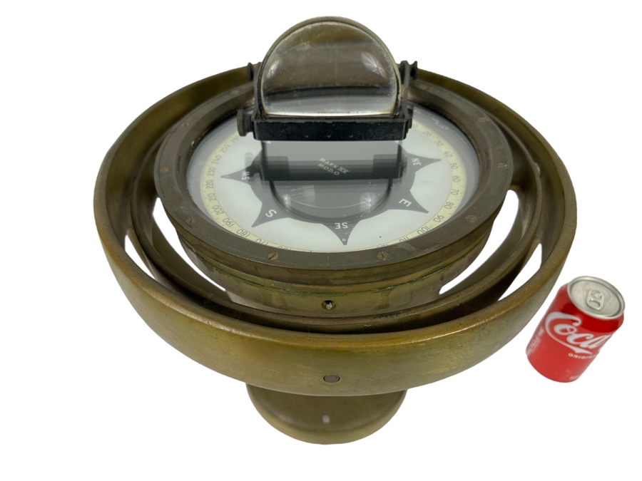 Vintage Salvaged Ship's Compass Mark XV Mod. O From The SS Catalina Steamship (1924-1975) (California's Last Steamship) After It Shipwrecked In The Harbour At Ensenada, Mexico Not Working As A Compass 13W X 12H