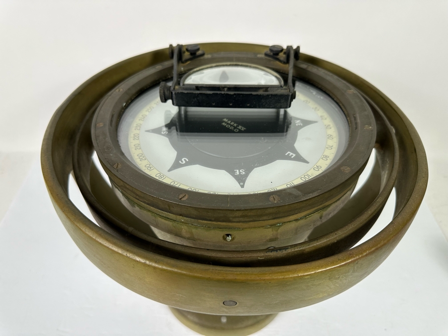 Vintage Salvaged Ship's Compass Mark XV Mod. O From The SS Catalina Steamship (1924-1975) (California's Last Steamship) After It Shipwrecked In The Harbour At Ensenada, Mexico Not Working As A Compass 13W X 12H [Photo 9]