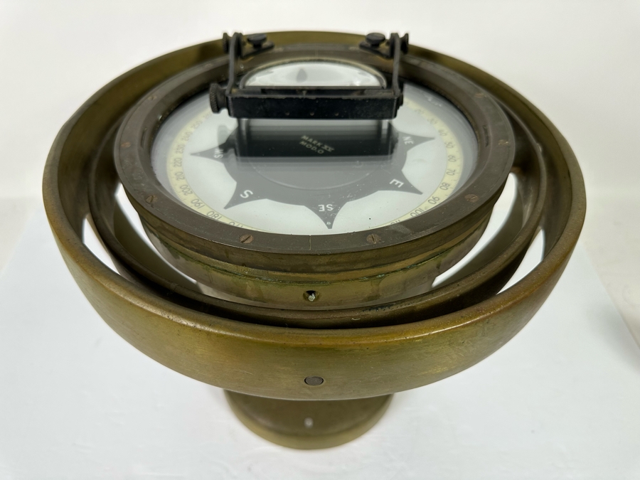 Vintage Salvaged Ship's Compass Mark XV Mod. O From The SS Catalina Steamship (1924-1975) (California's Last Steamship) After It Shipwrecked In The Harbour At Ensenada, Mexico Not Working As A Compass 13W X 12H [Photo 11]
