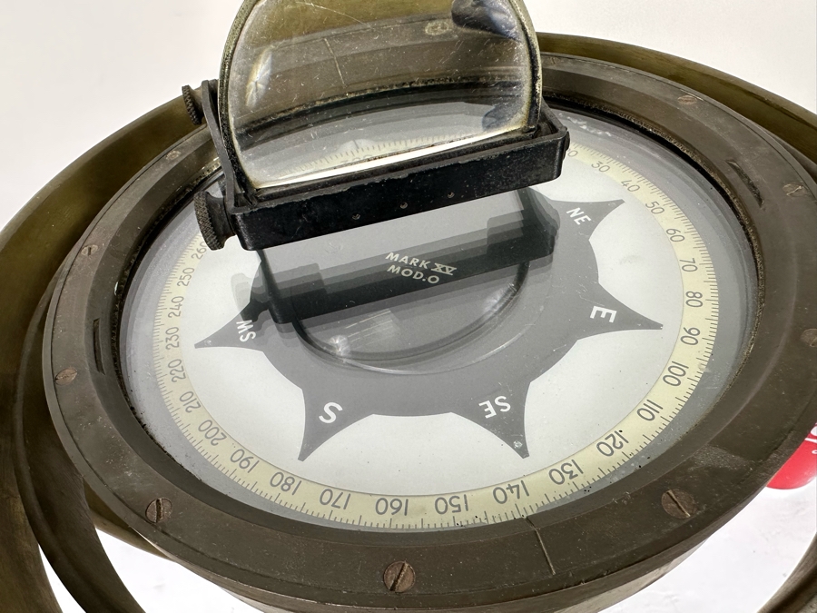 Vintage Salvaged Ship's Compass Mark XV Mod. O From The SS Catalina Steamship (1924-1975) (California's Last Steamship) After It Shipwrecked In The Harbour At Ensenada, Mexico Not Working As A Compass 13W X 12H [Photo 7]