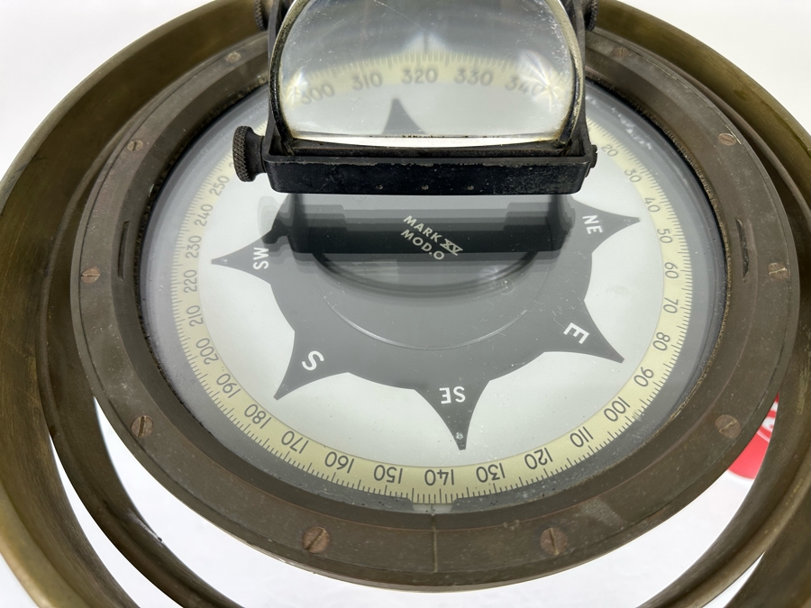 Vintage Salvaged Ship's Compass Mark XV Mod. O From The SS Catalina Steamship (1924-1975) (California's Last Steamship) After It Shipwrecked In The Harbour At Ensenada, Mexico Not Working As A Compass 13W X 12H [Photo 5]