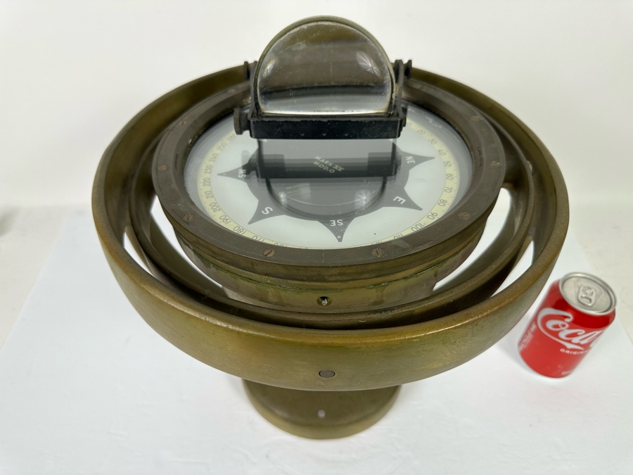 Vintage Salvaged Ship's Compass Mark XV Mod. O From The SS Catalina Steamship (1924-1975) (California's Last Steamship) After It Shipwrecked In The Harbour At Ensenada, Mexico Not Working As A Compass 13W X 12H [Photo 2]