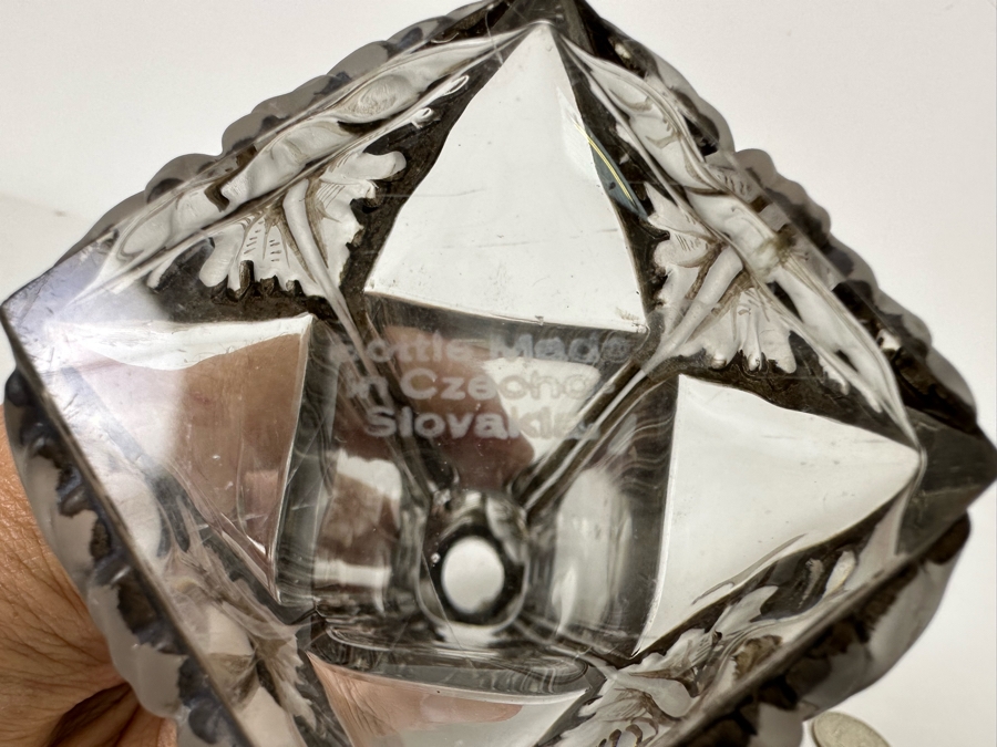 Pair Of Antique Julien Viard Scent Perfume Bottles In Clear And Frosted Glass Featuring A Raised Poppy Motif For The Fragrance 'Ghysra' By Djamila France Circa 1920 Bottom Of Glass Reads Bottle Made In Czechoslovakia 7.75H [Photo 13]