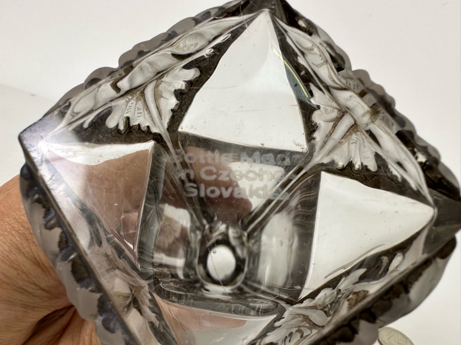 Pair Of Antique Julien Viard Scent Perfume Bottles In Clear And Frosted Glass Featuring A Raised Poppy Motif For The Fragrance 'Ghysra' By Djamila France Circa 1920 Bottom Of Glass Reads Bottle Made In Czechoslovakia 7.75H [Photo 14]