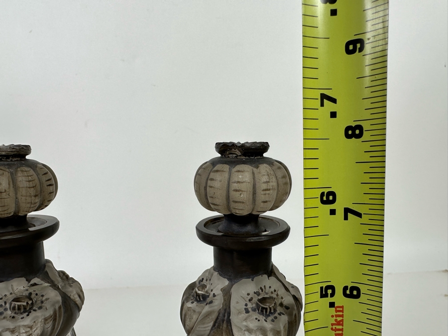 Pair Of Antique Julien Viard Scent Perfume Bottles In Clear And Frosted Glass Featuring A Raised Poppy Motif For The Fragrance 'Ghysra' By Djamila France Circa 1920 Bottom Of Glass Reads Bottle Made In Czechoslovakia 7.75H [Photo 15]