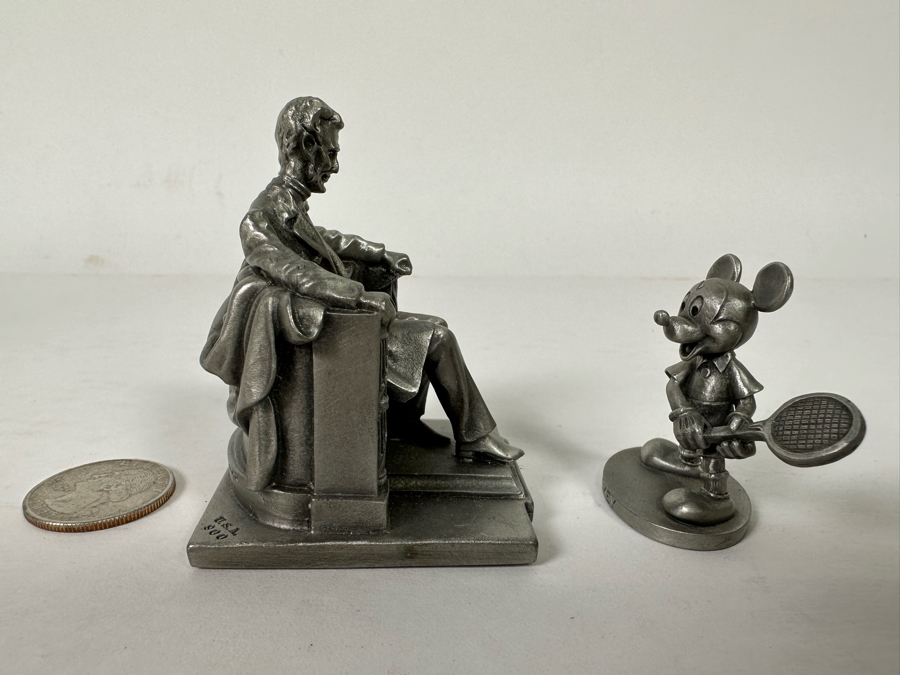 Small Walt Disney Mickey Mouse Fine Pewter Schmid Figurine 1.75H And Hudson Pewter Lincoln Memorial Figurine 1958 By P. W. Baston 2.25H [Photo 6]