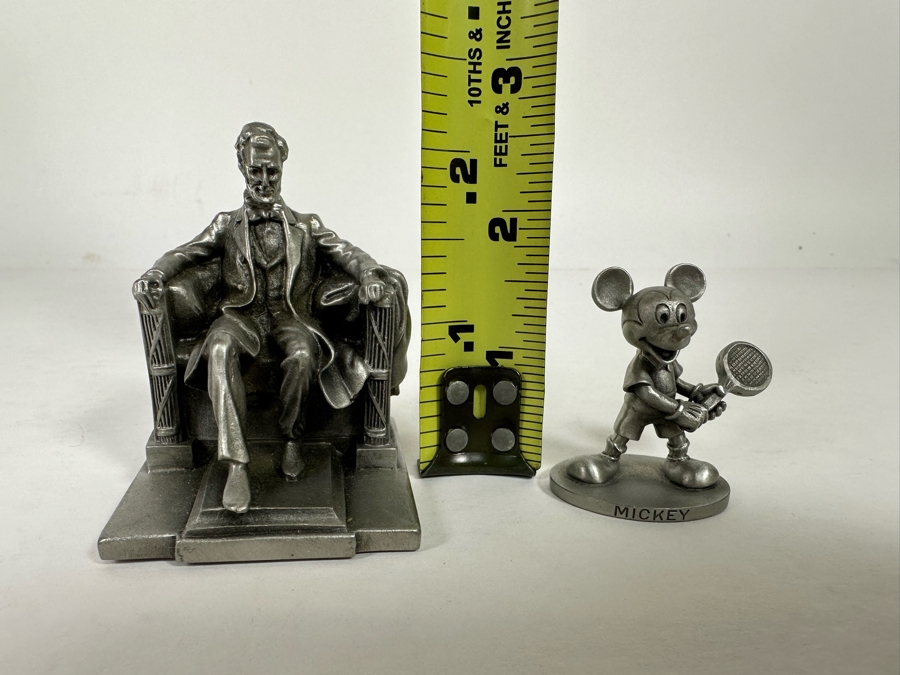 Small Walt Disney Mickey Mouse Fine Pewter Schmid Figurine 1.75H And Hudson Pewter Lincoln Memorial Figurine 1958 By P. W. Baston 2.25H [Photo 14]