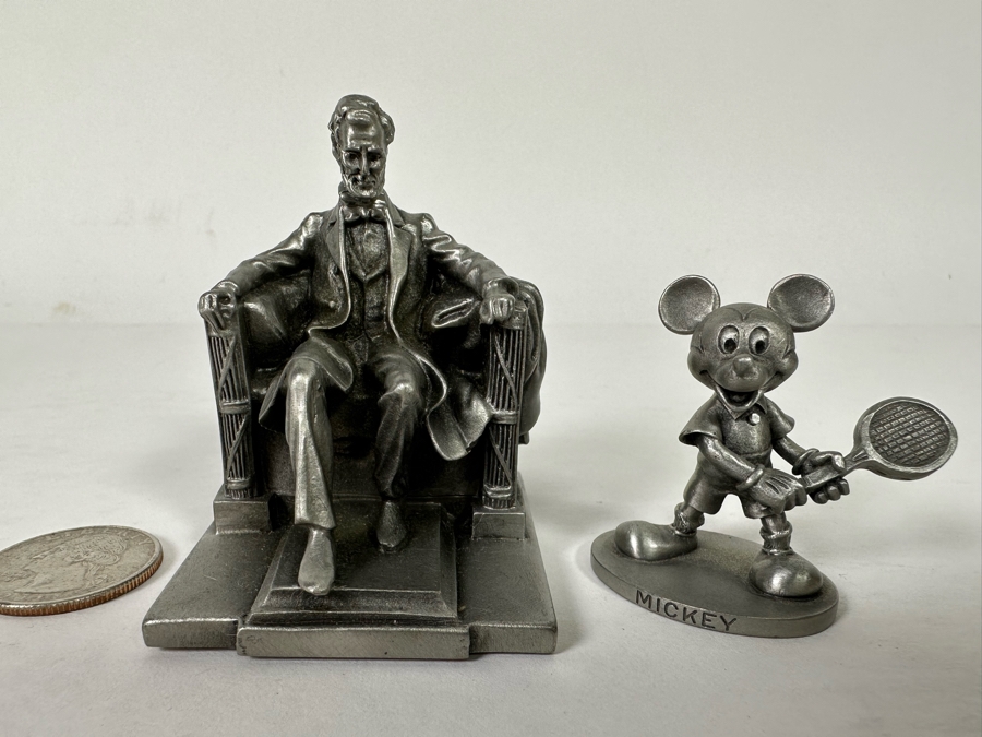 Small Walt Disney Mickey Mouse Fine Pewter Schmid Figurine 1.75H And Hudson Pewter Lincoln Memorial Figurine 1958 By P. W. Baston 2.25H [Photo 2]