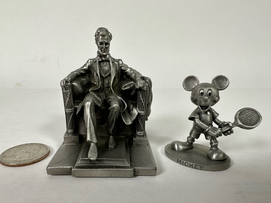 Small Walt Disney Mickey Mouse Fine Pewter Schmid Figurine 1.75H And Hudson Pewter Lincoln Memorial Figurine 1958 By P. W. Baston 2.25H [Photo 3]