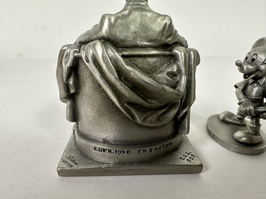 Small Walt Disney Mickey Mouse Fine Pewter Schmid Figurine 1.75H And Hudson Pewter Lincoln Memorial Figurine 1958 By P. W. Baston 2.25H [Photo 7]