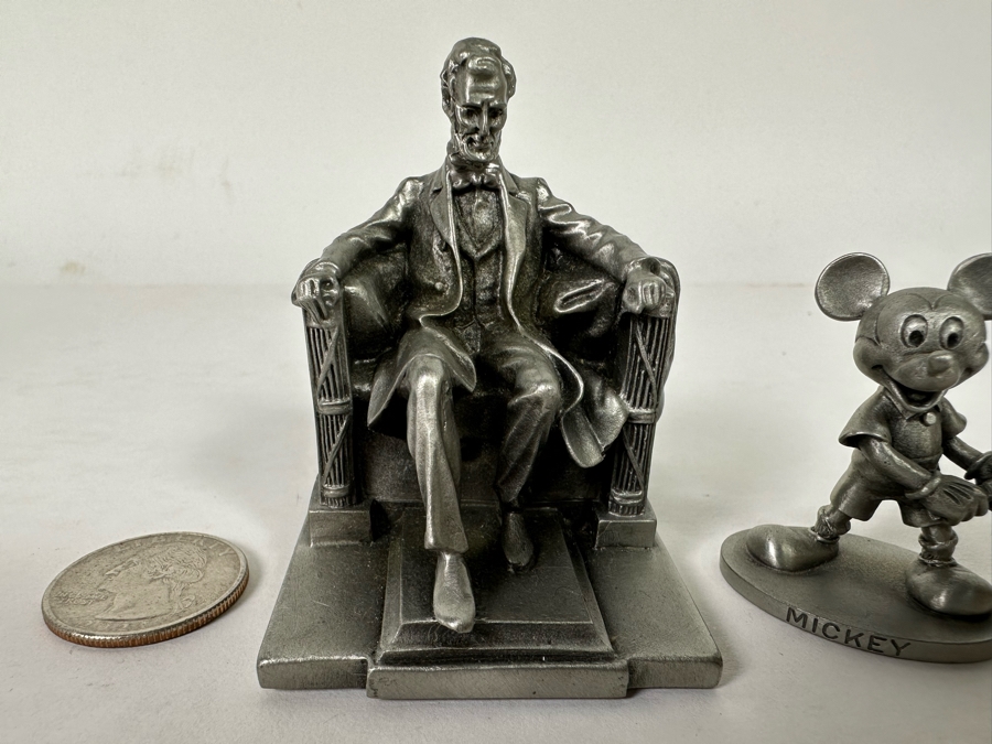Small Walt Disney Mickey Mouse Fine Pewter Schmid Figurine 1.75H And Hudson Pewter Lincoln Memorial Figurine 1958 By P. W. Baston 2.25H [Photo 4]