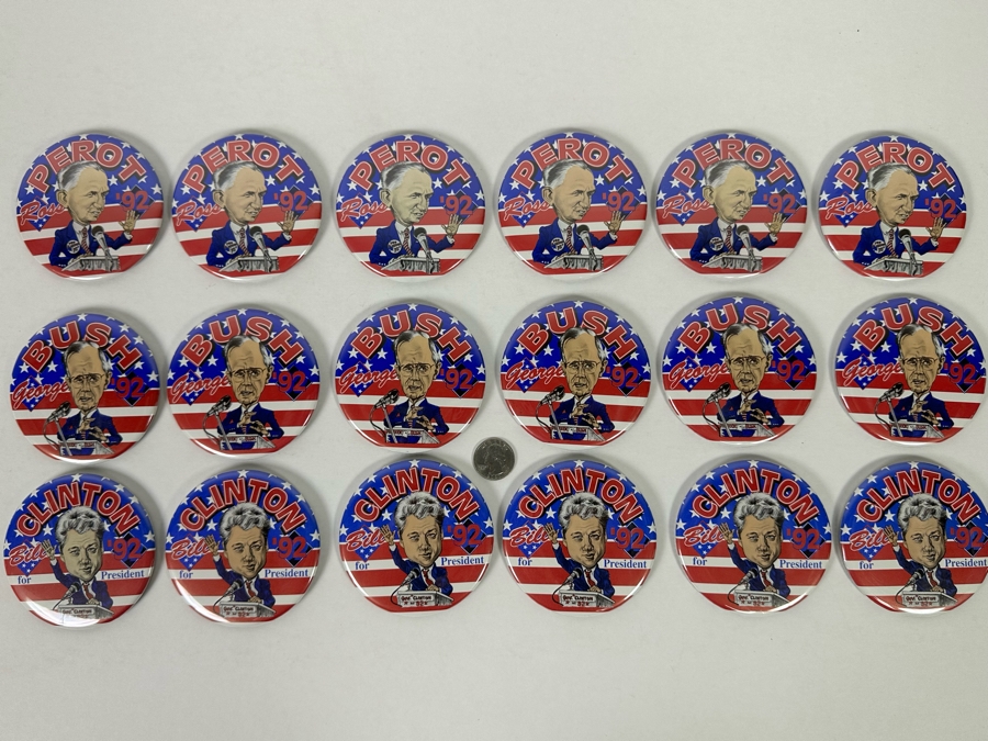 Eighteen 1992 Political Presidential Candidate Buttons Of Bill Clinton, George Bush & Ross Perot [Photo 2]