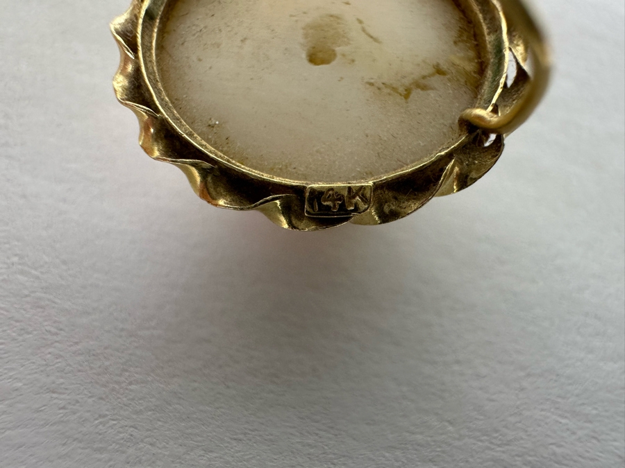 14K Gold Cabochon Angel Skin Coral Earrings 9.4g [Photo 10]