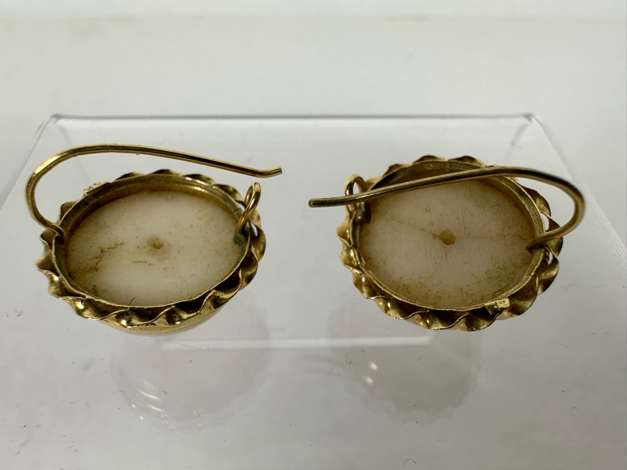 14K Gold Cabochon Angel Skin Coral Earrings 9.4g [Photo 8]