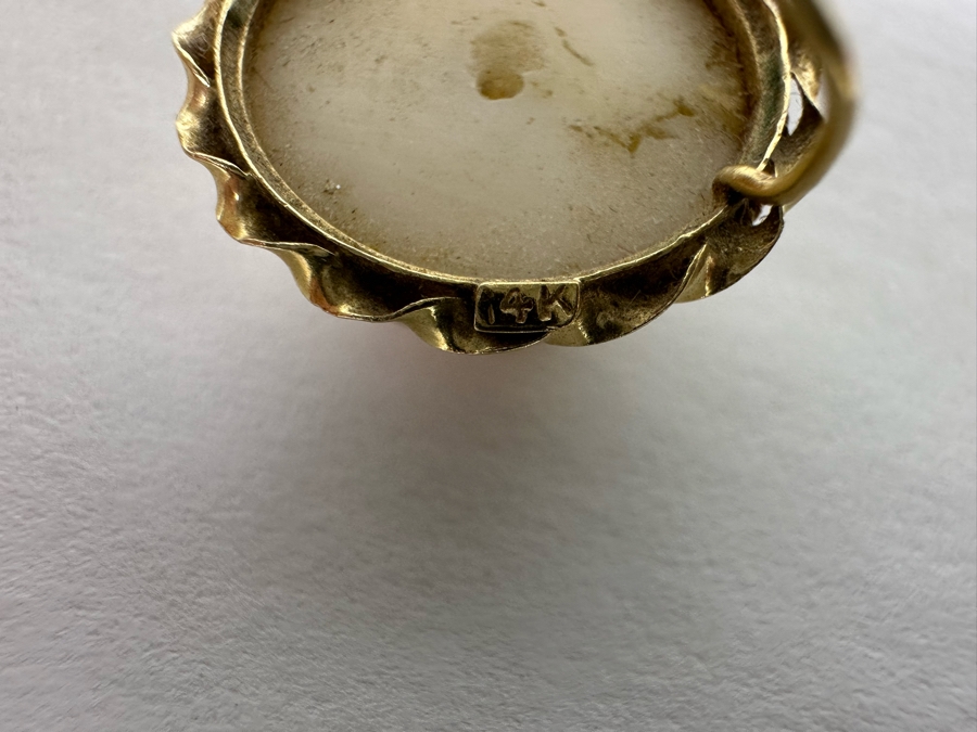 14K Gold Cabochon Angel Skin Coral Earrings 9.4g [Photo 11]