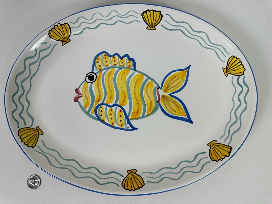 Large Hand Painted Fish Oval Platter Made In Portugal 16.5 X 12.5 [Photo 3]
