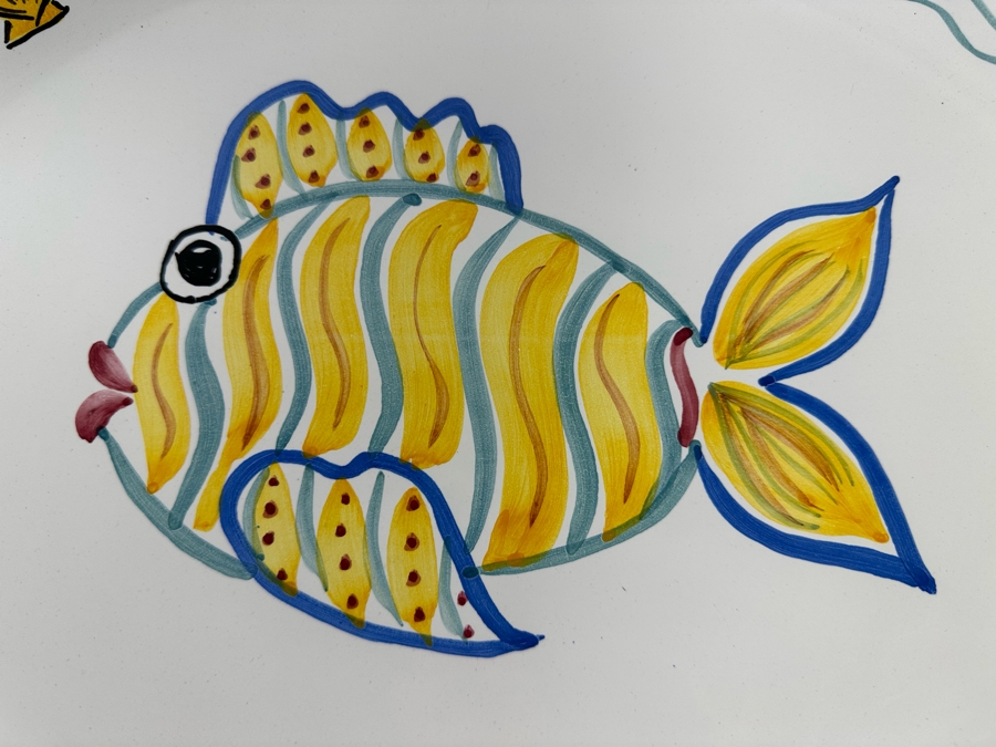 Large Hand Painted Fish Oval Platter Made In Portugal 16.5 X 12.5 [Photo 4]